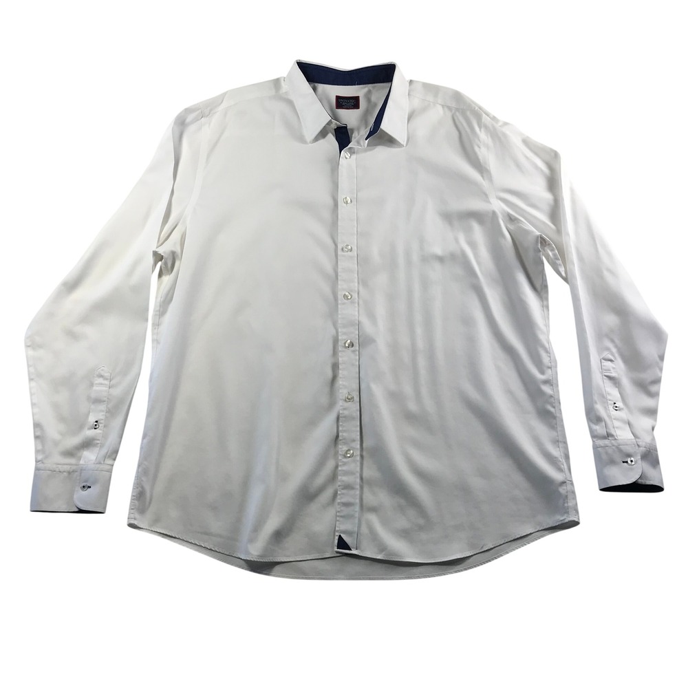 UNTUCKit Las Cases White Navy Button Down Shirt Mens 3XL Tall Wrinkle Free